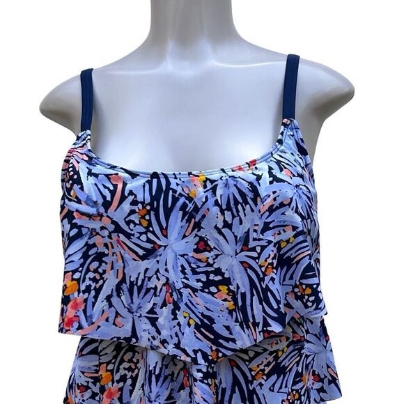 INTL Details Swim Tankini Top Women's Medium Multicolor Printed Tiered Ruffle - Picture 3 of 14